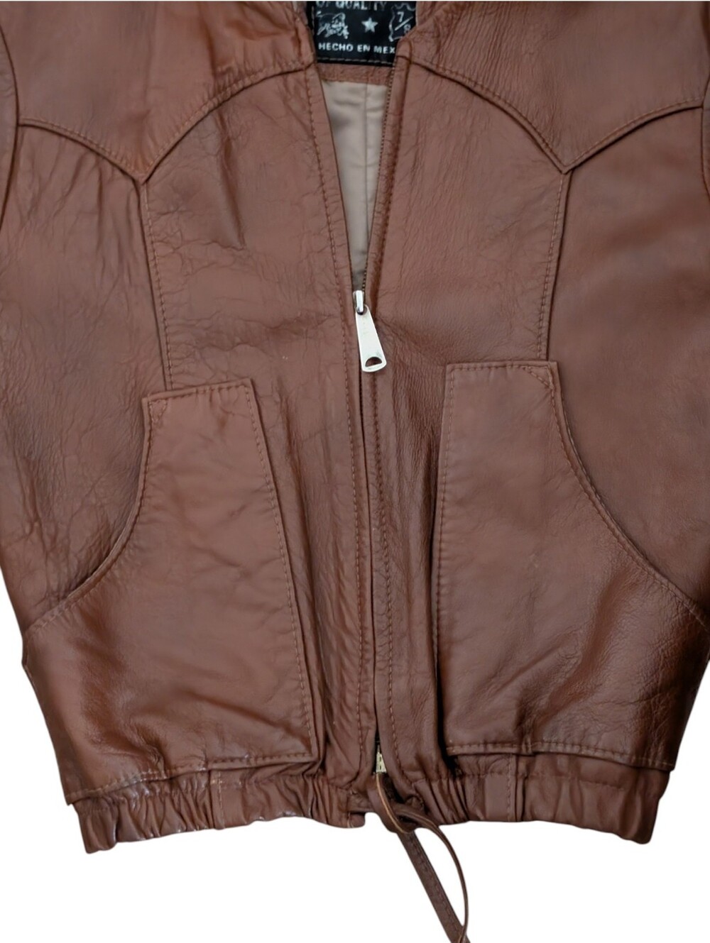 Vintage 70s Mexican Leather Hooded Bomber Jacket Size 7/8 Jrs/Womens XXS/Kids L - Picture 5 of 16